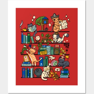 Cats on a Bookshelf Posters and Art